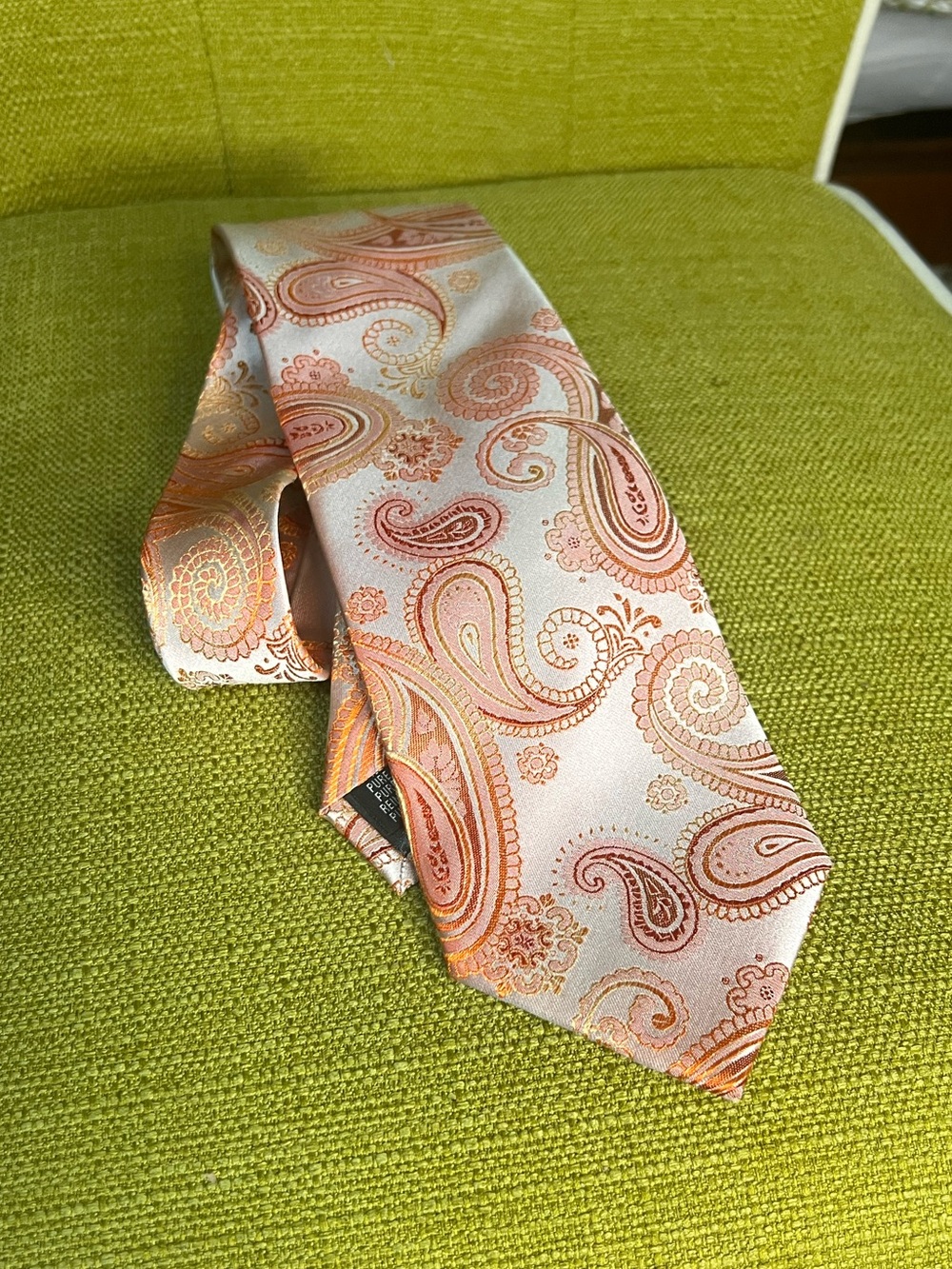 Silk Paisley Necktie in Peach and Cream - Men's Accessory